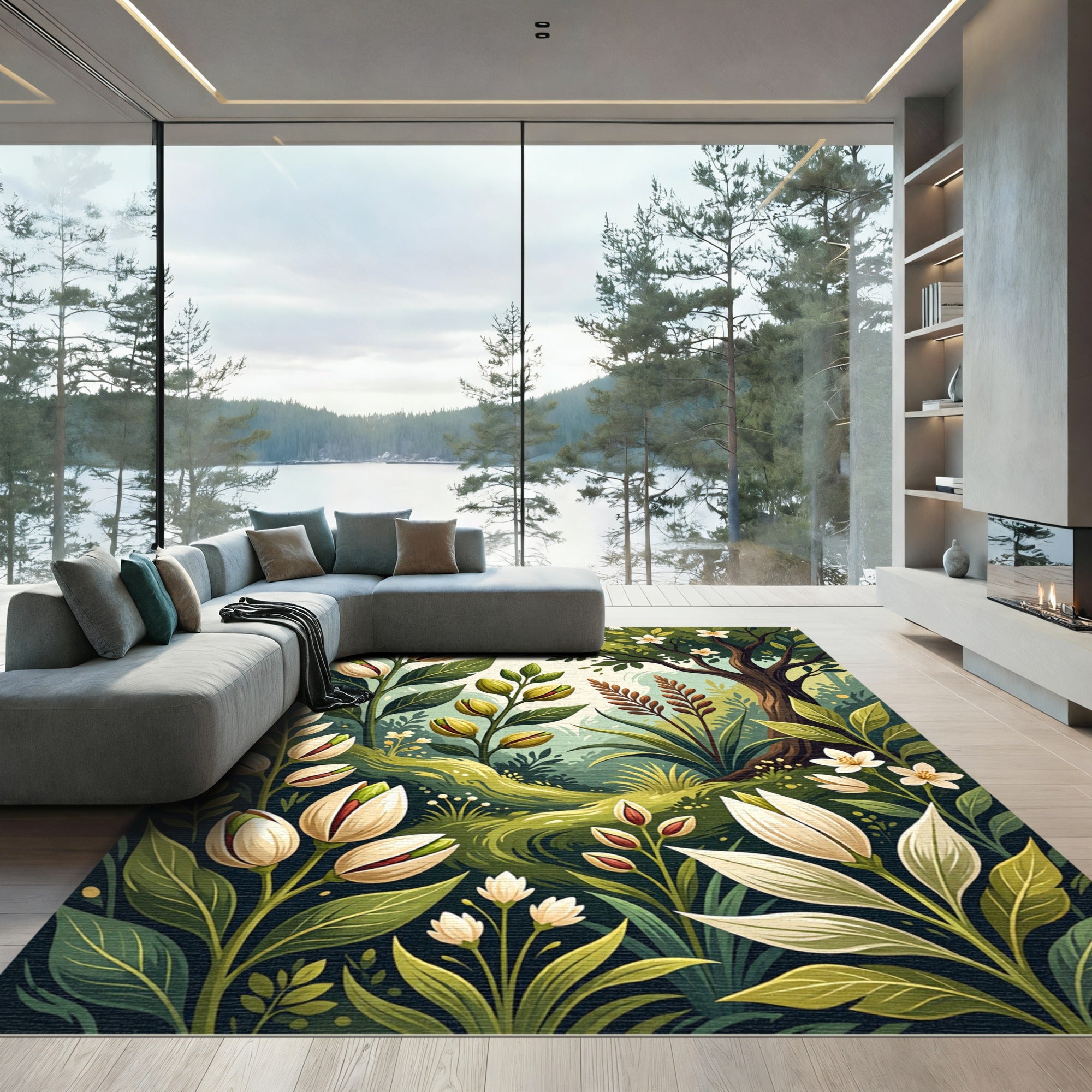 Spring Garden Pistachio Blossom Swirl Rug