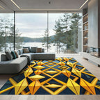 Golden 3D Geometric Diamond Lattice Rug