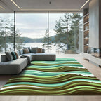 Abstract Teal Earthy Wave Landscape Rug