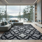 Monochromatic Quatrefoil Interlocking Geometric Silver Rug