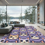 Cute Whimsical Pastel Purple Cat Faces Rug