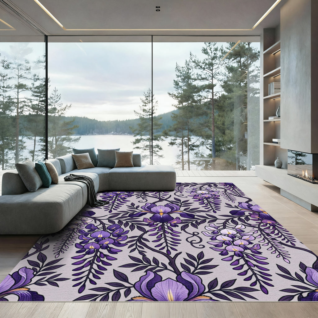 Purple Iris Wisteria Vine Swirls Rug