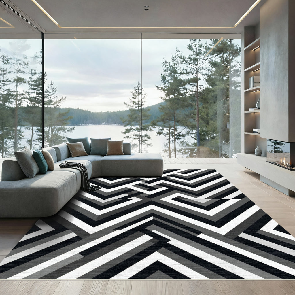 Monochrome Geometric Optical Illusion Rug