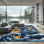 Surfing Golden and Black Dog Waves Rug