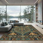 Aztec Golden Pyramid Geometric Medallion Rug