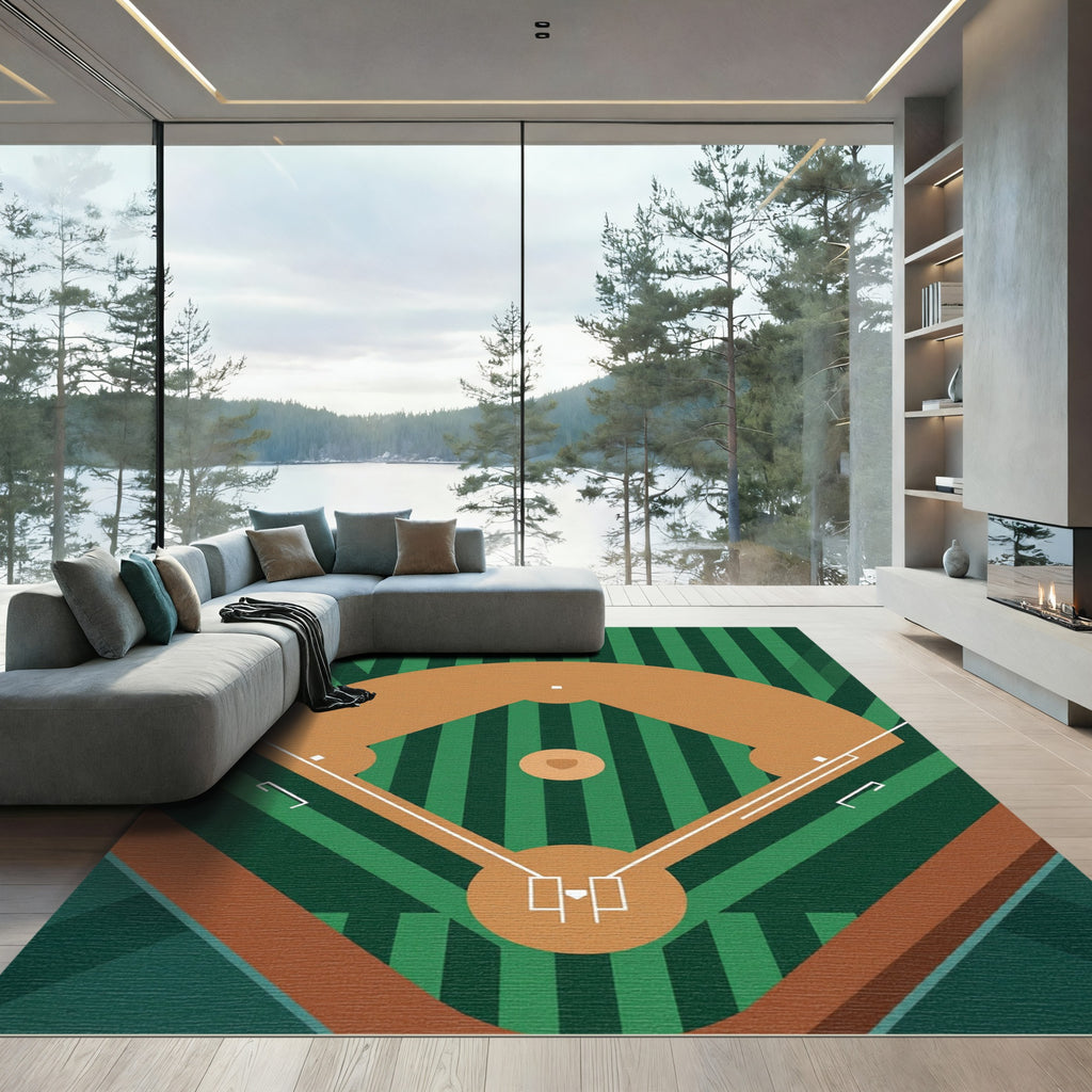 Minimalist Emerald Green Baseball Field Rug