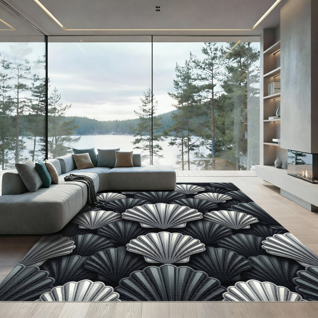 Dimensional Gray Seashell Pattern Rug