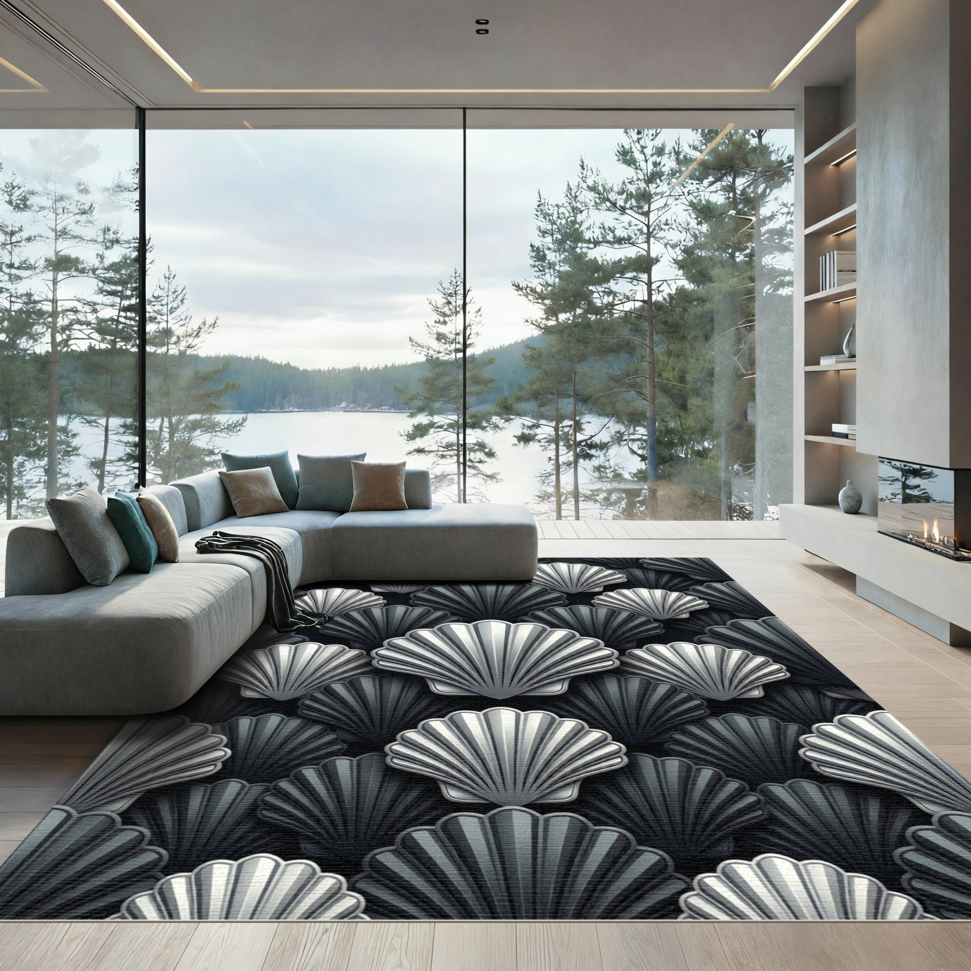Dimensional Gray Seashell Pattern Rug