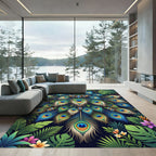 Ornate Peacock Feather Jewel Garden Rug