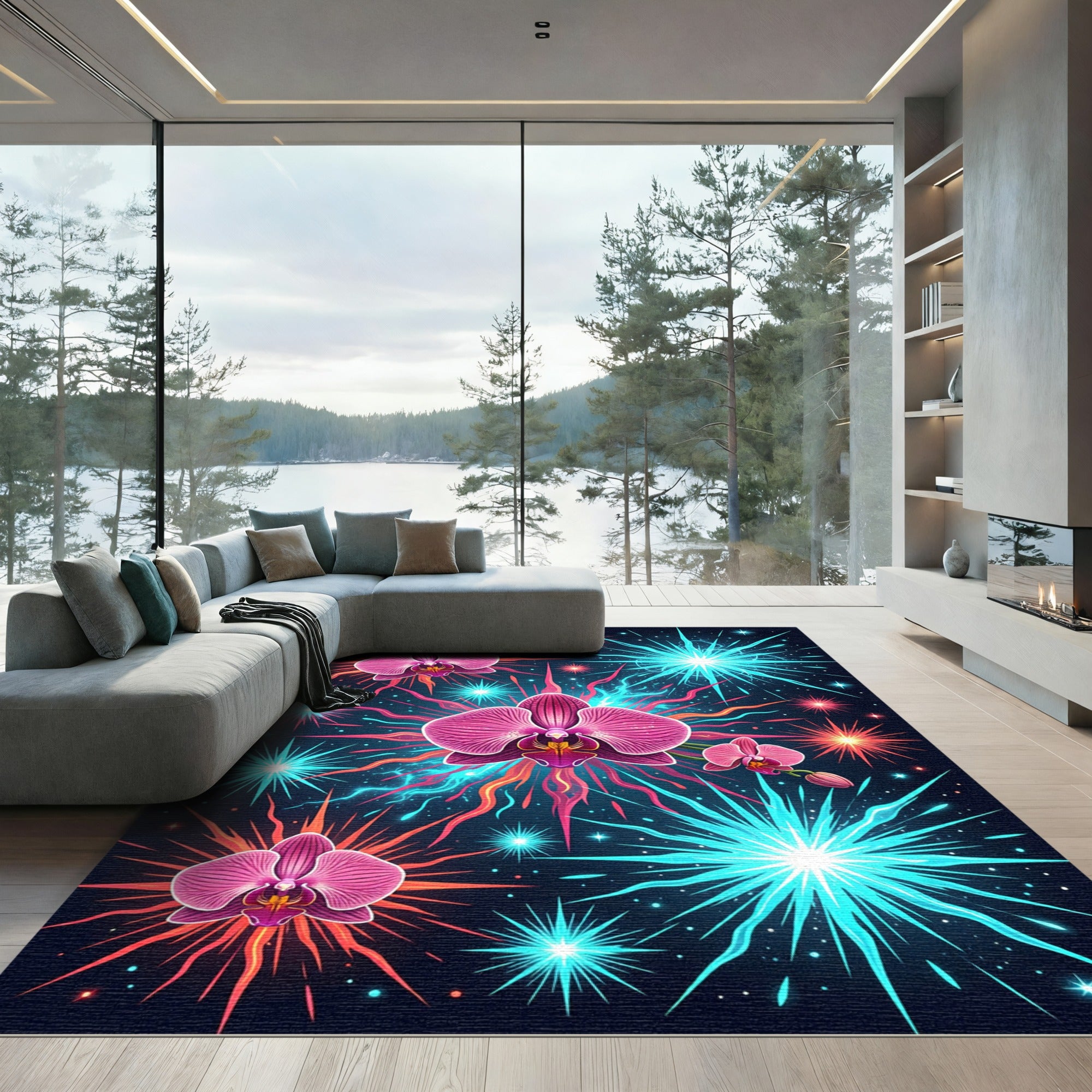 Vibrant Radiant Orchid Fireworks Celestial Art Rug