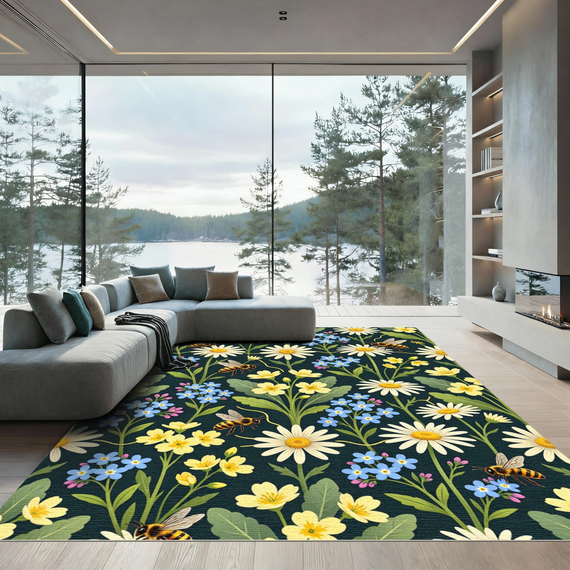 Honey Bee and Wildflower Meadow Rug