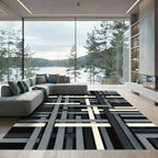 Geometric Monochrome Intersecting Layered Lines Rug