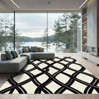 Minimalist Black and Cream Intertwined Lattice Rug