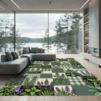 Green Sage Rosemary Flower Tile Rug