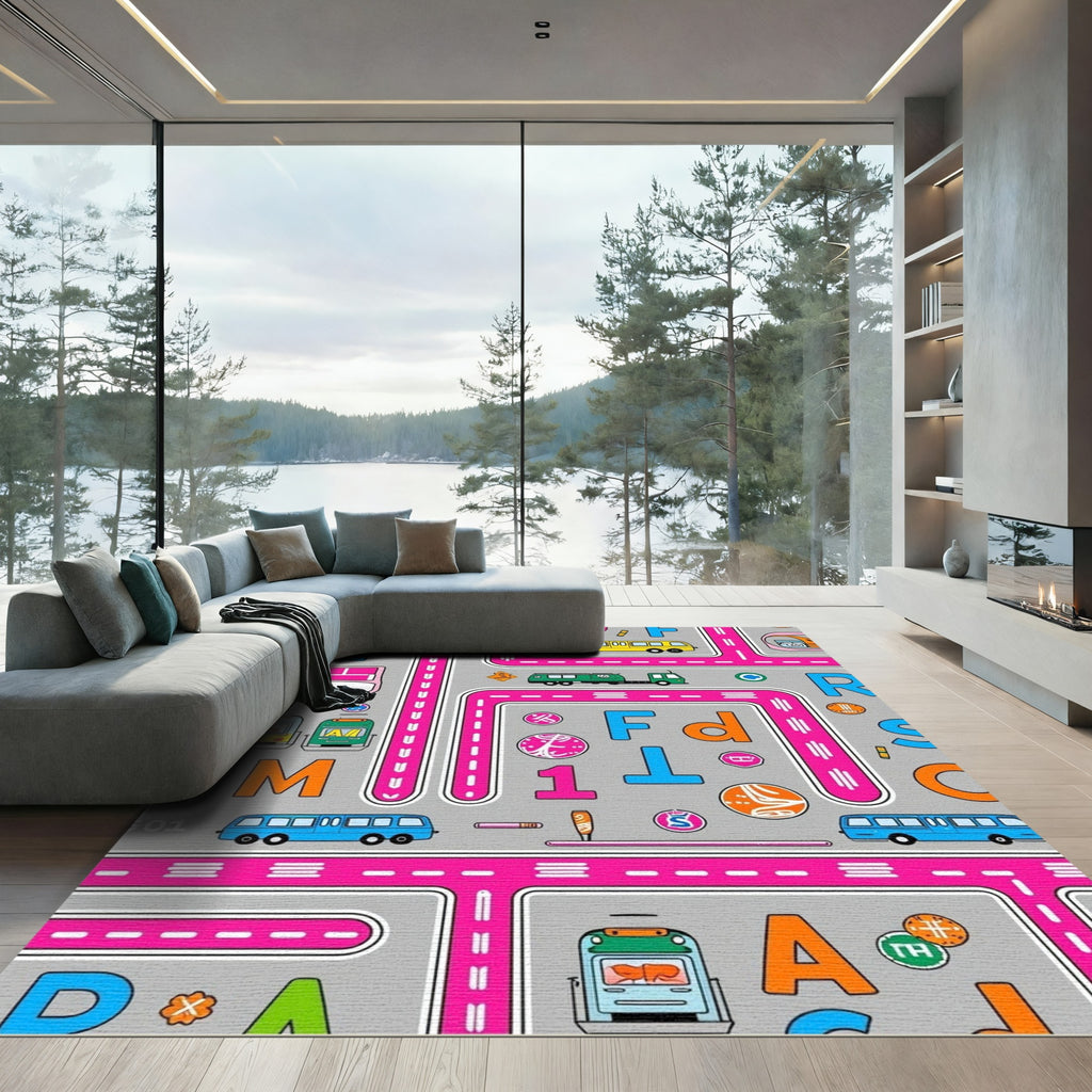 Alphabetical Transportation Scene Rug
