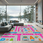 Alphabetical Transportation Scene Rug