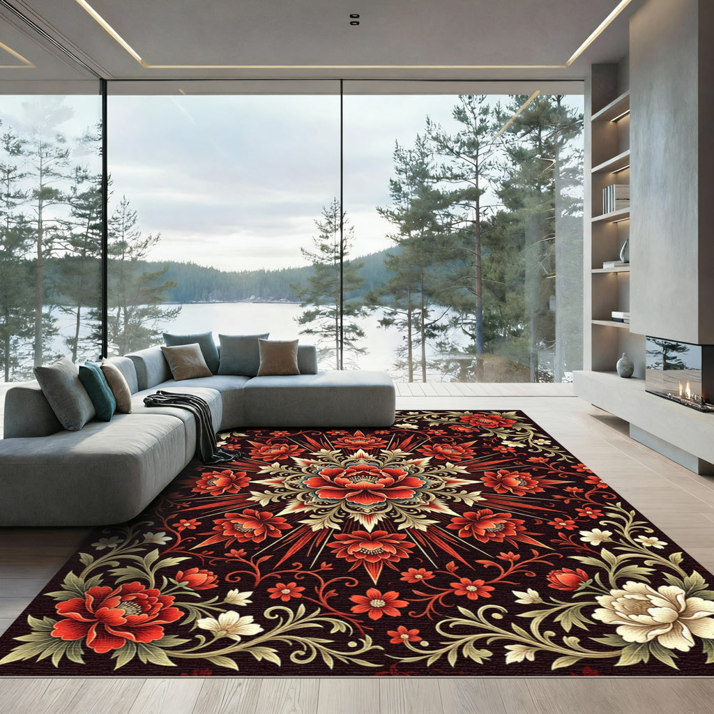 Crimson Red Floral Radiance Rug