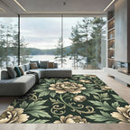 Ivory Peony Floral Dark Sage Scroll Rug