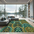 Ornate Emerald and Golden Arch Tapestry Rug