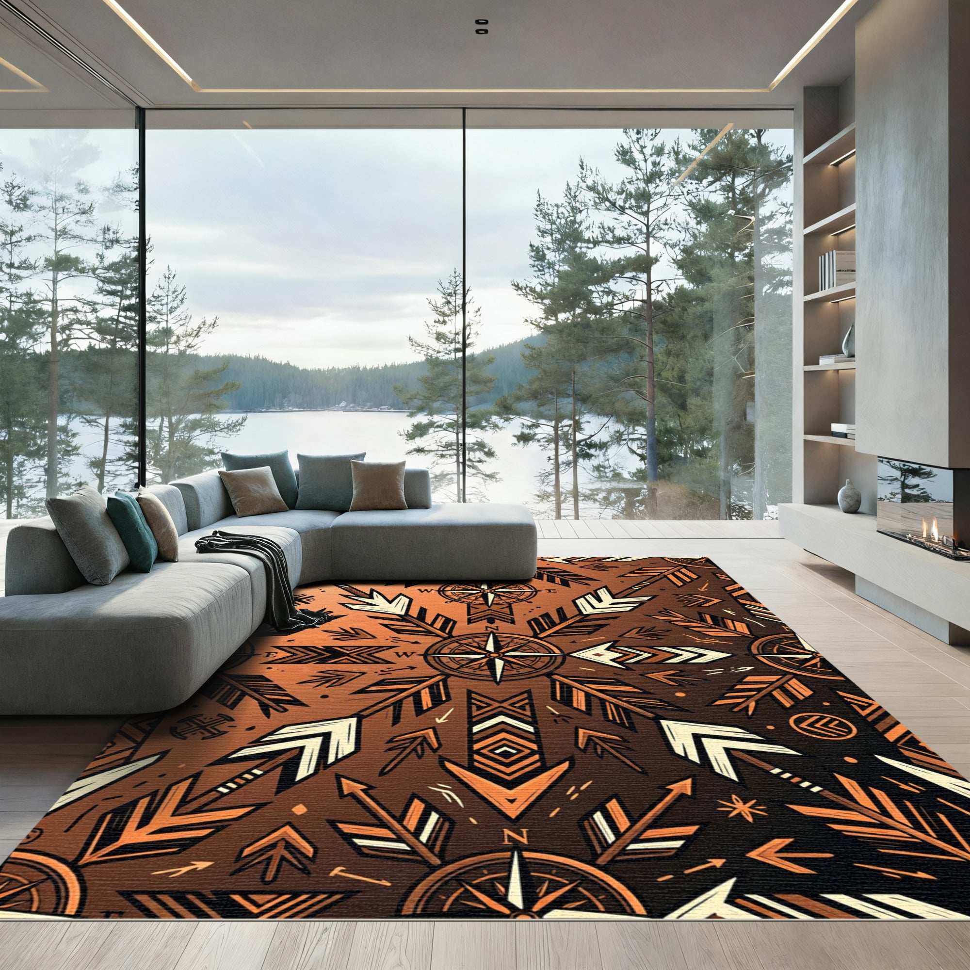 Copper Compass Arrow Geometric Rug