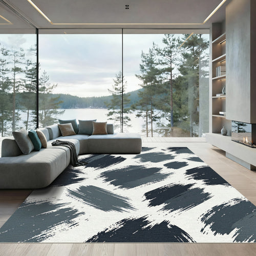 Abstract Gray Brush Stroke Rug