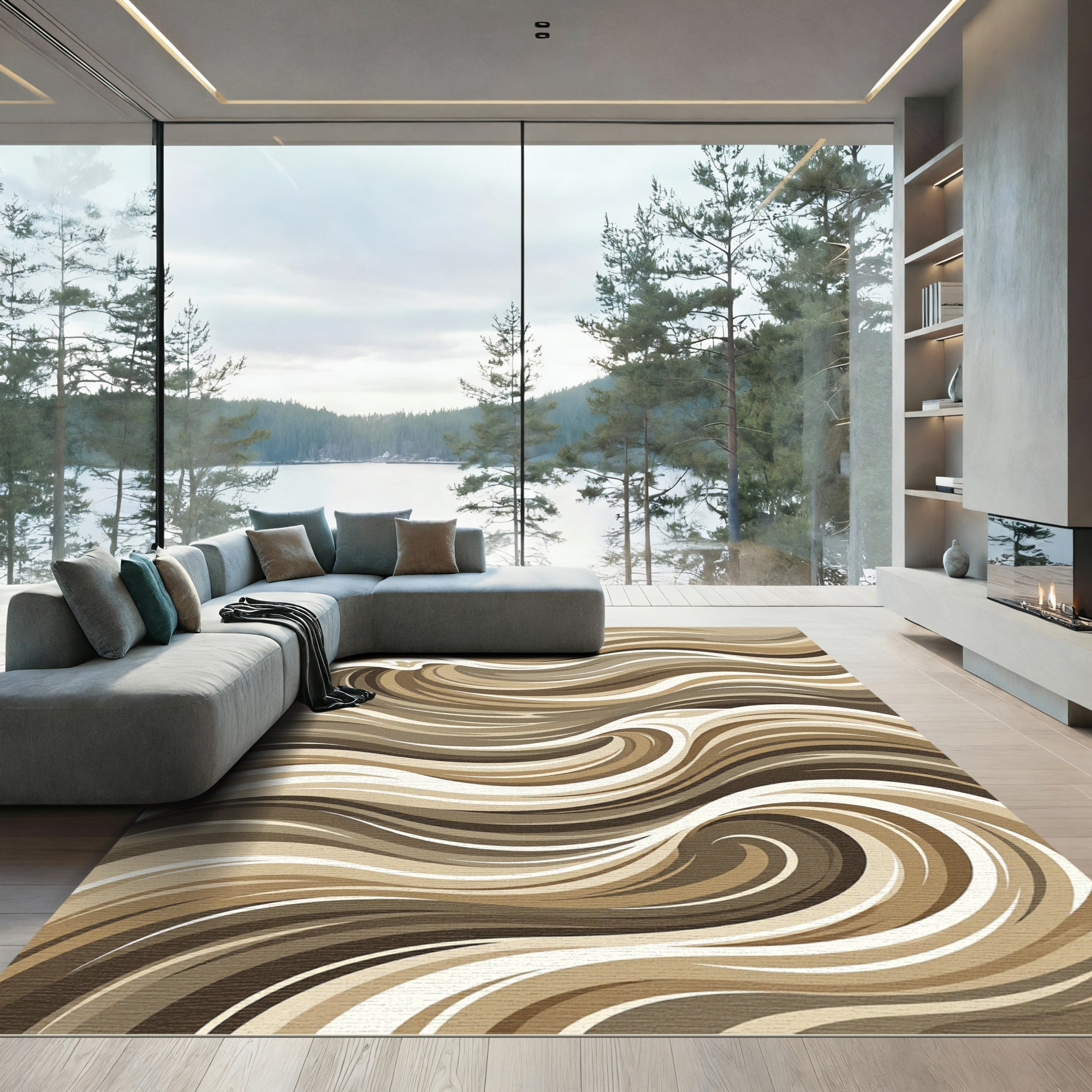Rich Earth Tone Swirl Waves Rug