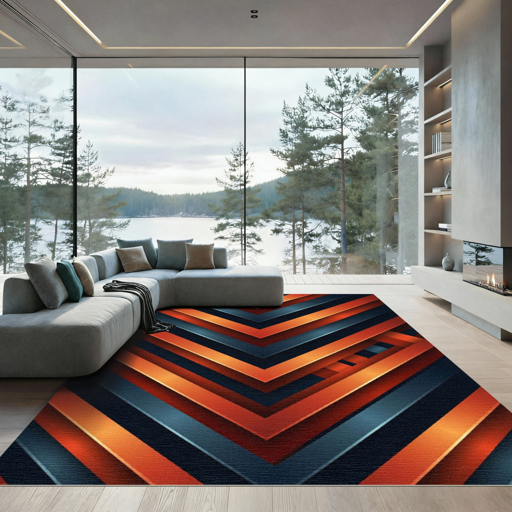 Orange Blue Chevron Layers Rug