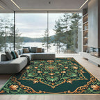Teal Golden Lotus Floral Medallion Rug