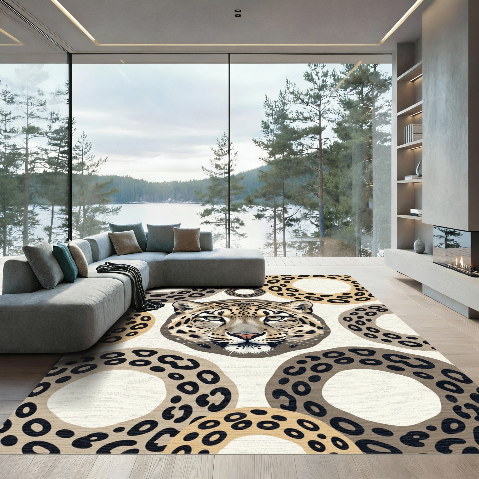 Leopard Circles Contemporary Animal Print Rug