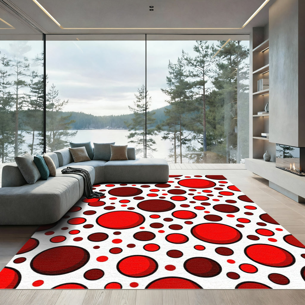Crimson Red Varying Circles Rug