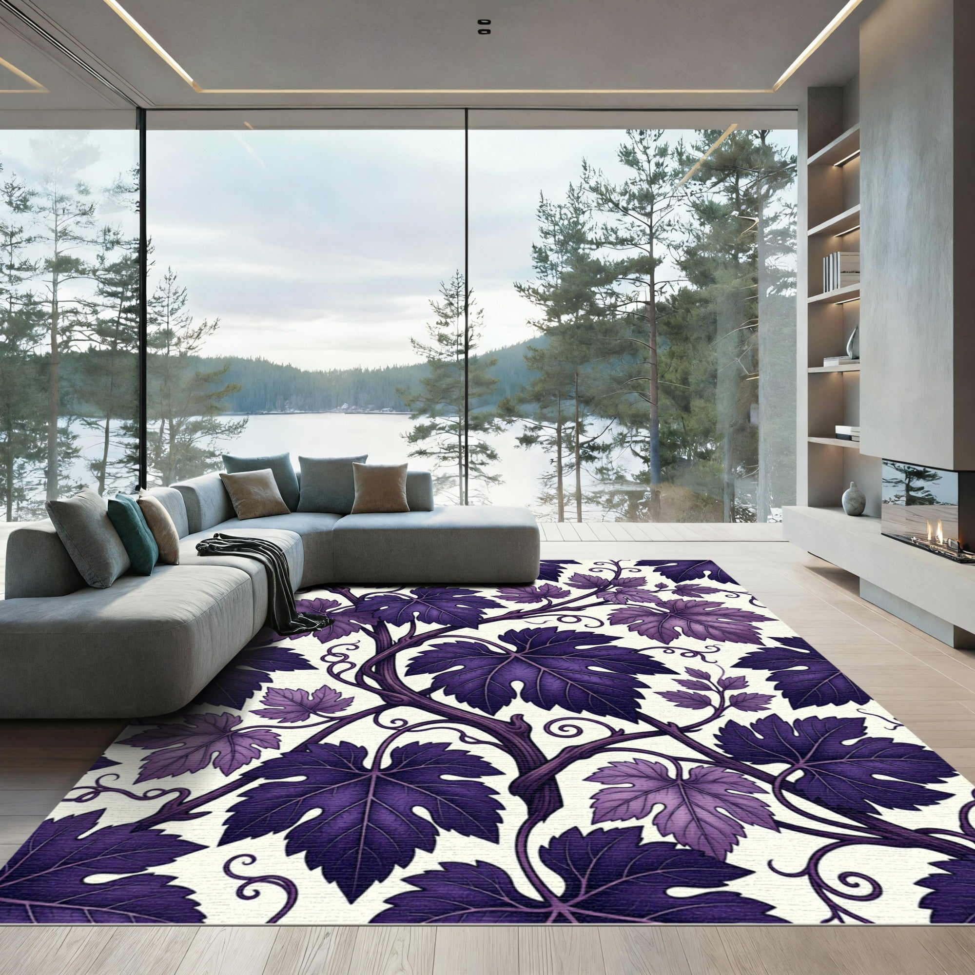 Enchanting Purple Vineyard Grape Leaf Vine Rug