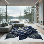 Elegant Navy Hydrangea Floral Bouquet Rug