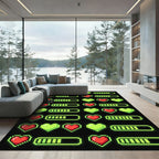 Neon Pixelated Heart Gaming Grid Rug