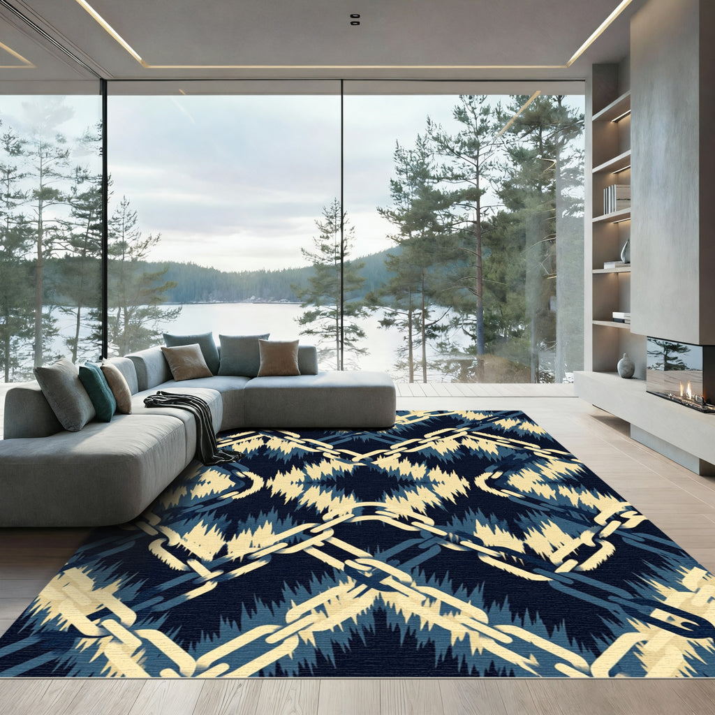 Deep Blue Chain Link Rug