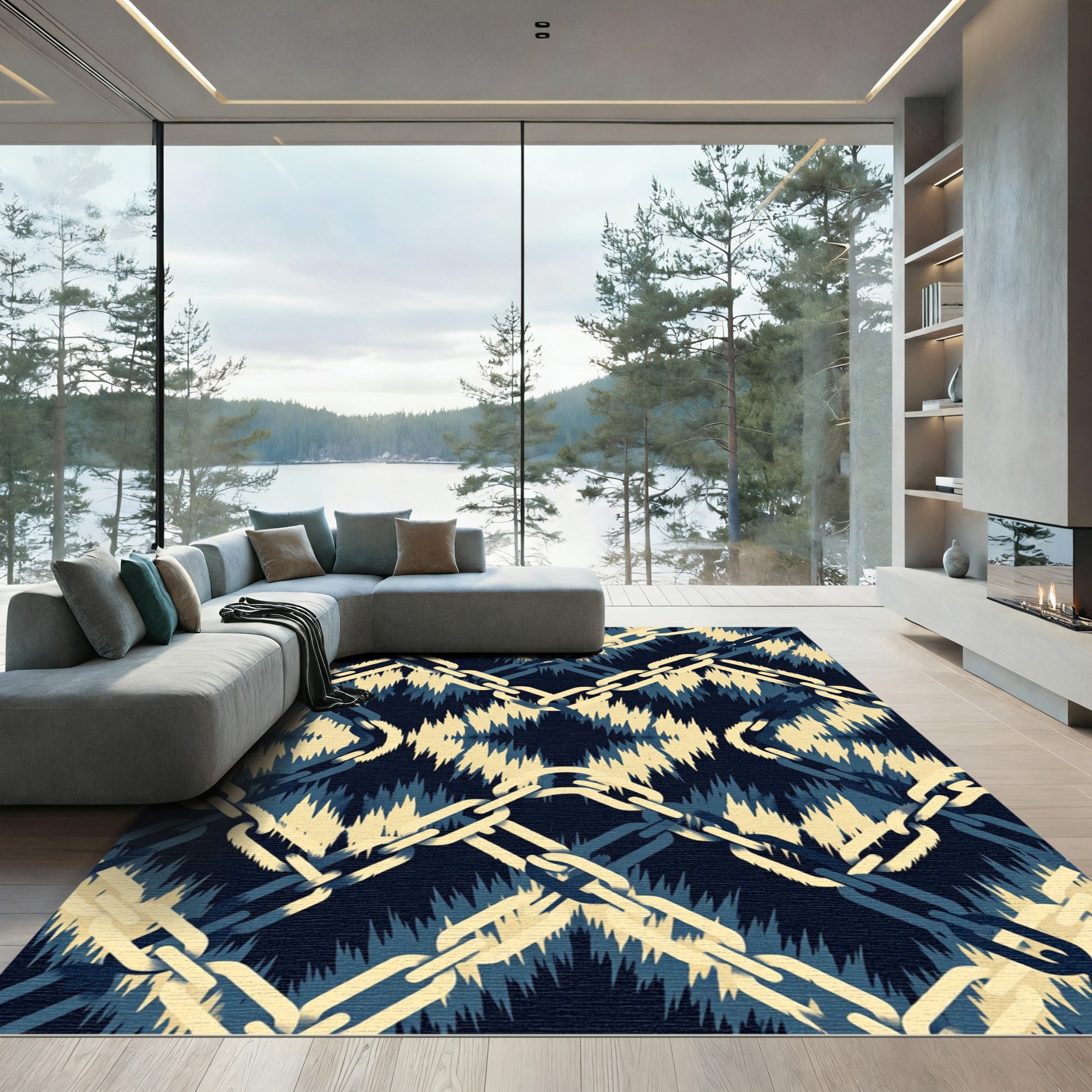 Deep Blue Chain Link Rug