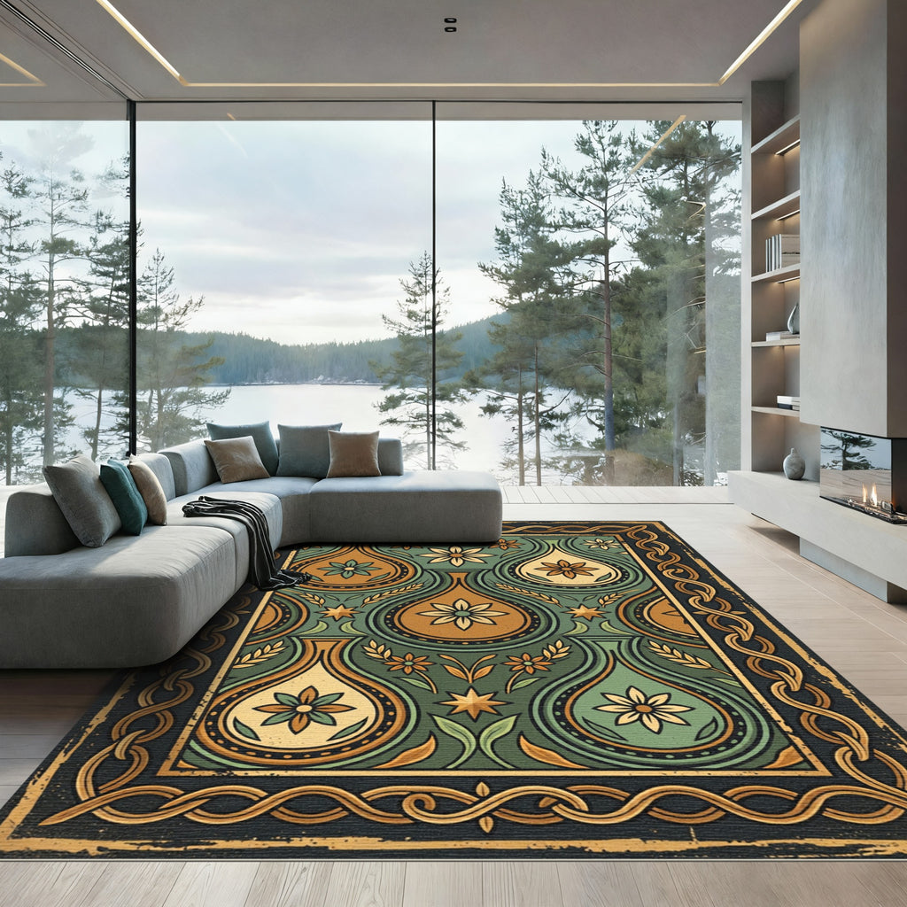 Ornate Amber Floral Vase Collection Rug