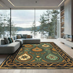Ornate Amber Floral Vase Collection Rug