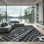 Modern Monochrome Soccer Ball Grid Rug