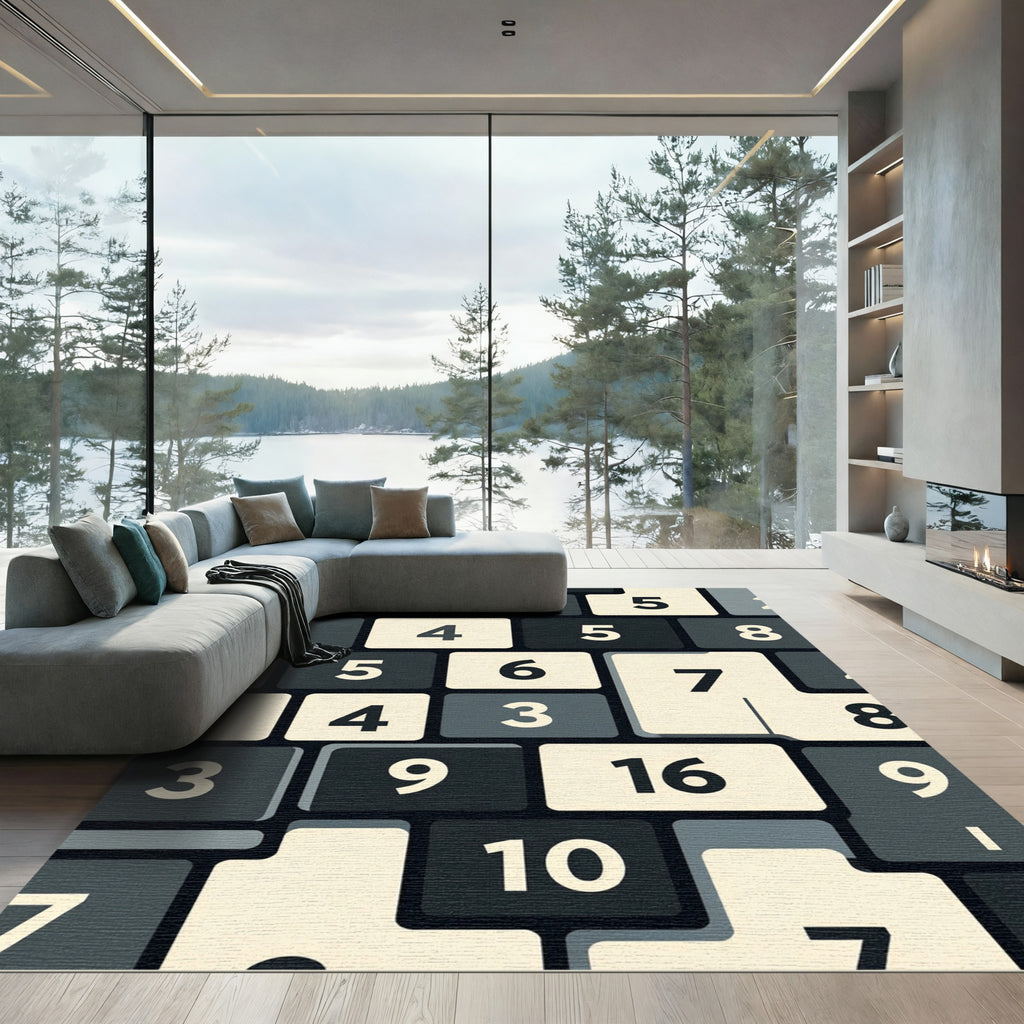 Modern Geometric Number Block Grid Rug