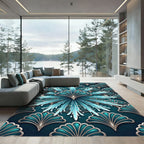 Teal Blue Art Nouveau Fan Splash Rug