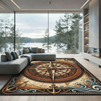 Vintage Nautical Compass Antique Map Rug