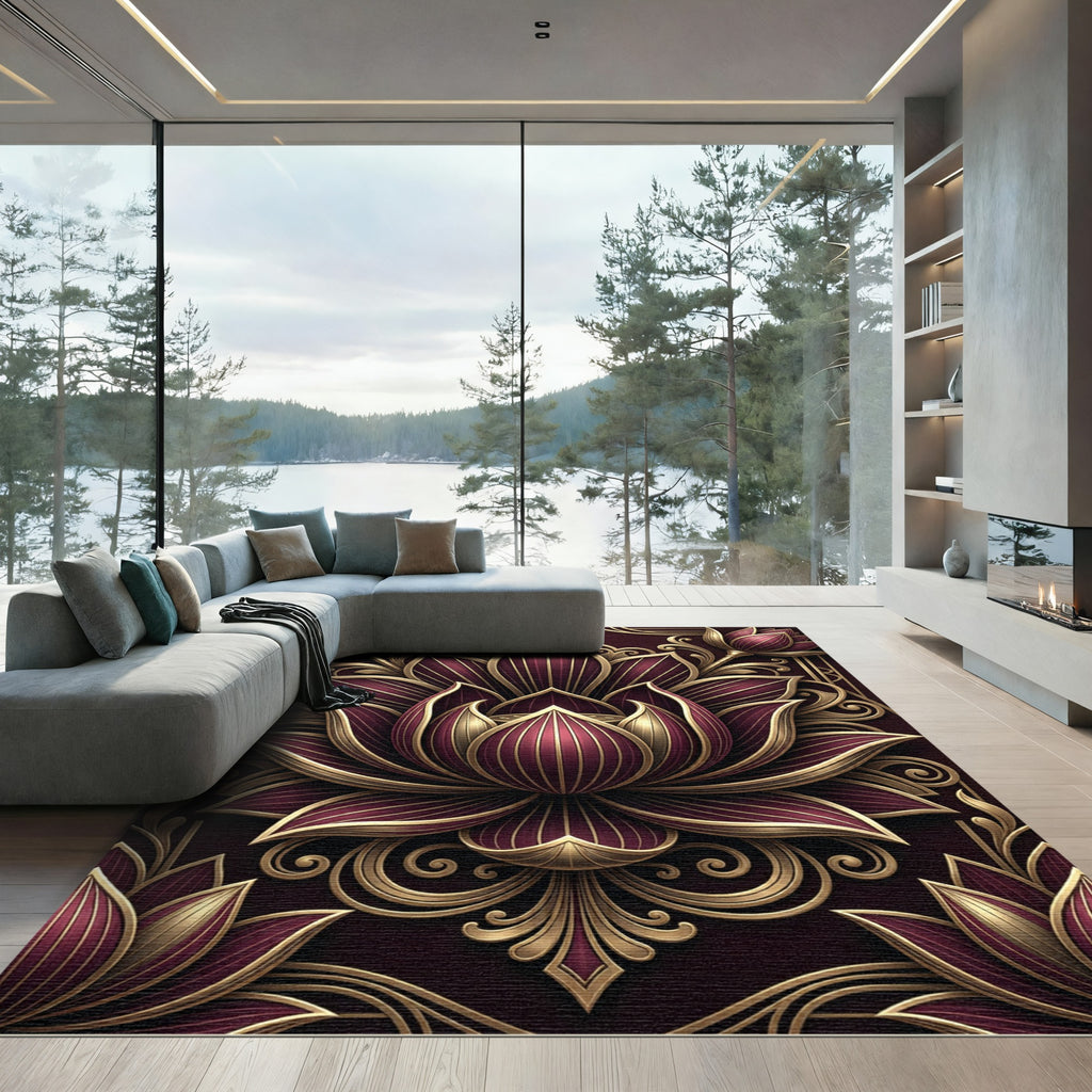 Regal Plum Lotus Gold Relief Rug