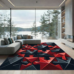 Crimson Black Geometric Interlocking Star Tile Rug
