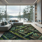 Mossy Forest Log Lattice Geometric Rug