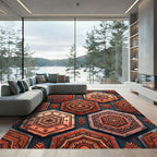 Earthy Crimson Geometric Hexagon Tile Rug