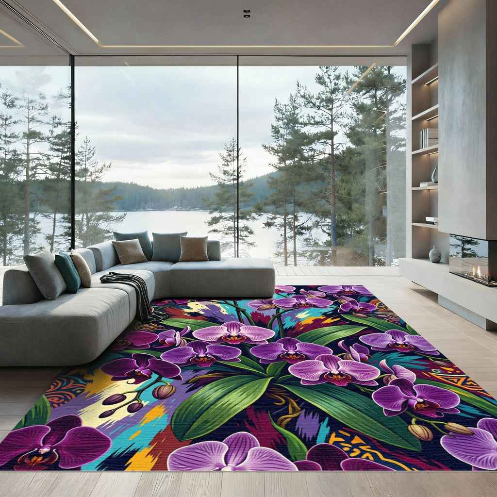 Rich Purple Orchids Abstract Splash Rug