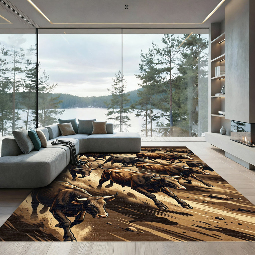 Dynamic Umber Stampede Cattle Herd Rug