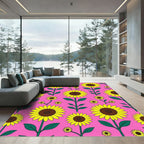 Bright Yellow Sunflower Garden Pink Rug