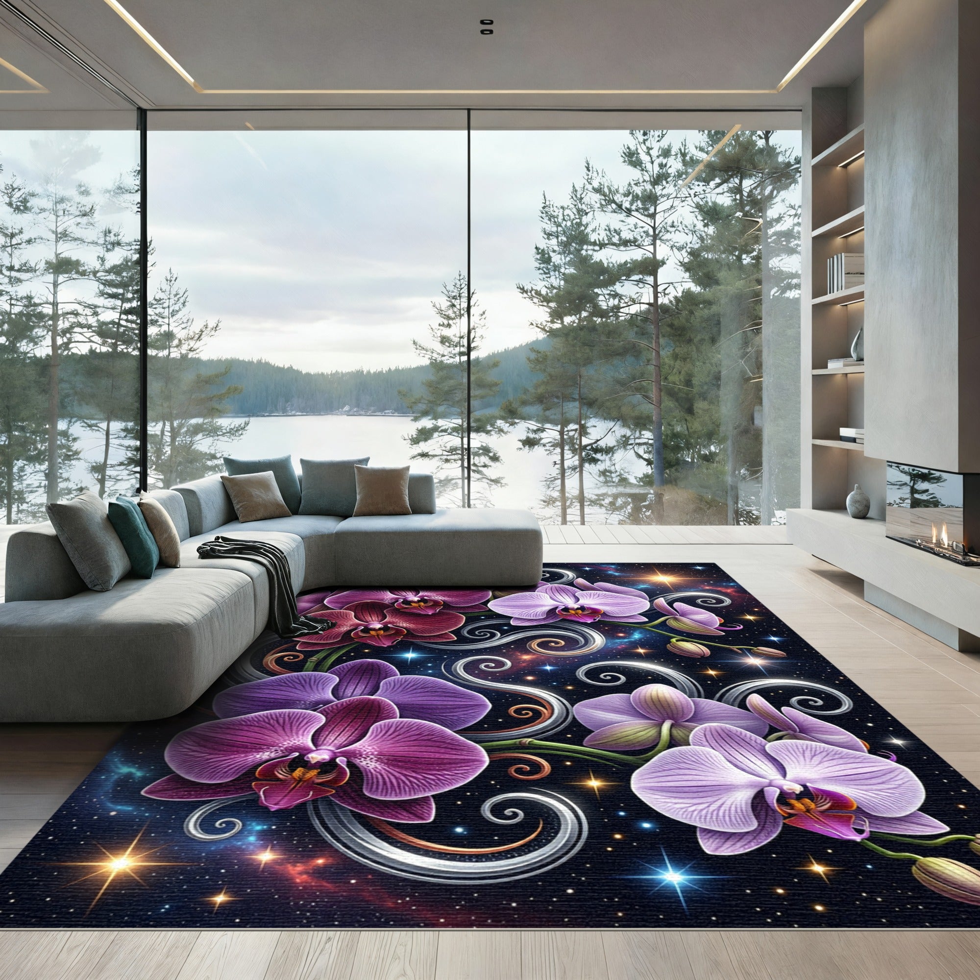 Cosmic Purple Orchid Swirl Art Rug