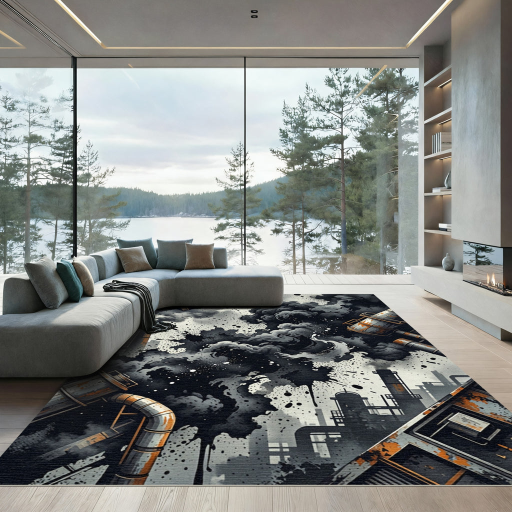 Industrial Smoke Splatter Composition Rug